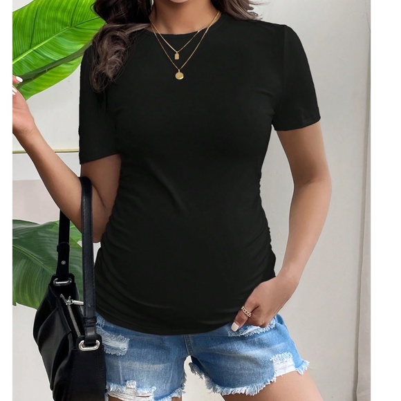 Maternity Solid Minimalist Short Sleeve Top - Picture 5 of 11